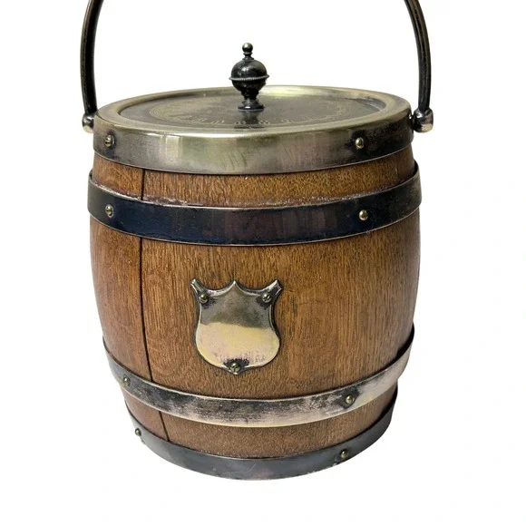 Walker & Hall EPNS Oak Biscuit Barrel‎ Jar Ceramic Liner England Vintage